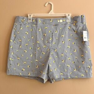 Brooks Brothers Women 16 Blue White Striped Floral Cotton Preppy Shorts NWT